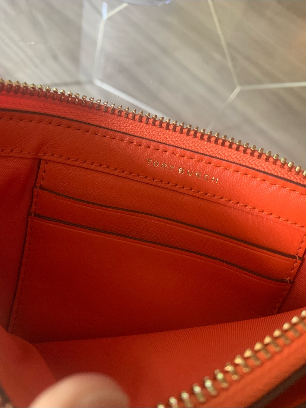 Tory Burch Orange Leather Wristlet Clutch with Gold Hardware - Picture 6 of 9